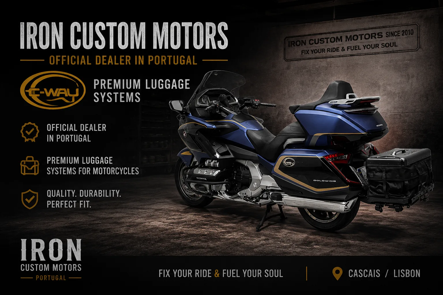 Iron Custom Motors — revendedor oficial C-Way em Portugal, sistema de malas C-Way numa Honda Gold Wing