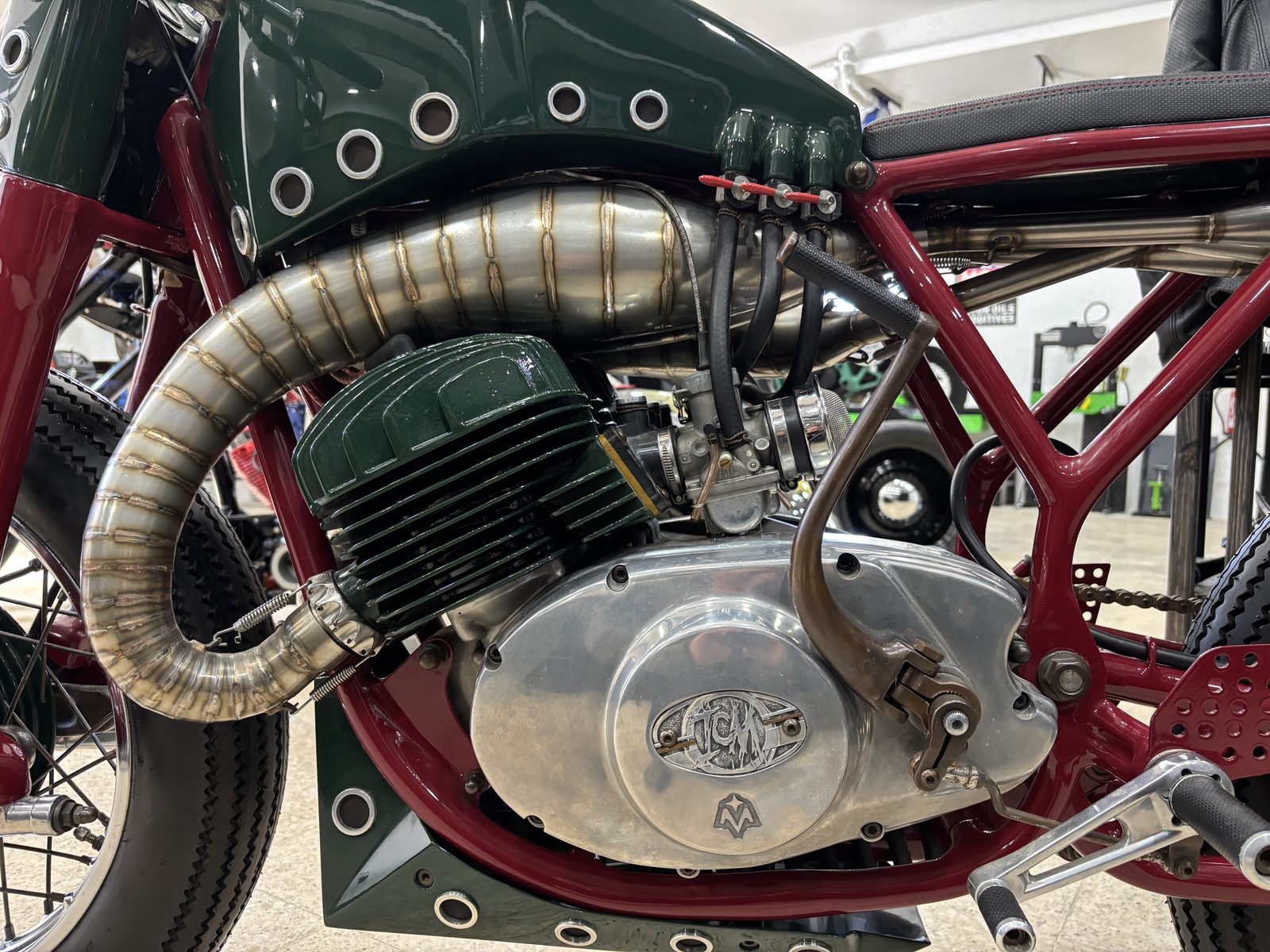 Iron Custom Motors — engine close-up with ICM logo on the cover